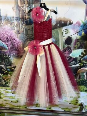 Handmade Burgundy and Cream Tulle Tutu Dress